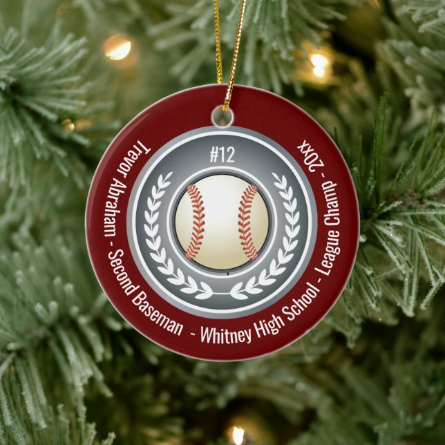 Baseball Champion Player School Silver Grått Red Julgransprydnad Keramik (Träd)