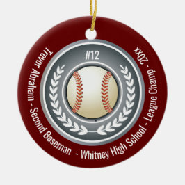Baseball Champion Player School Silver Grått Red Julgransprydnad Keramik