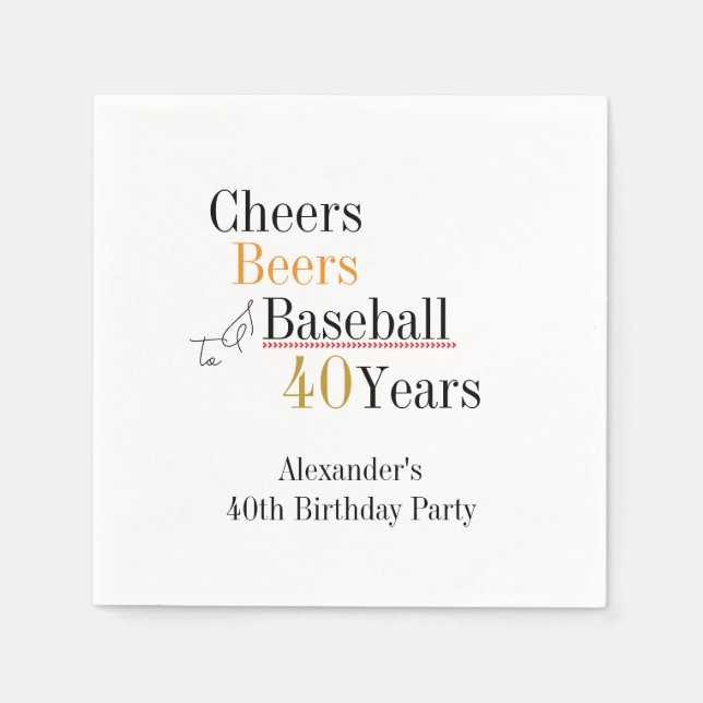 Baseball Cheers och Öl 40:e födelsedagen Party Pappersservett (Framsidan)
