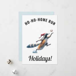 Baseball Christmas Card – Raccoon “Ho-Ho-Home Run” Julkort