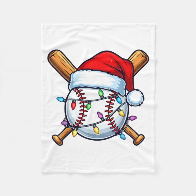 Baseball Christmas Lights Santa Christmas Baseball Fleecefilt (Framsidan)