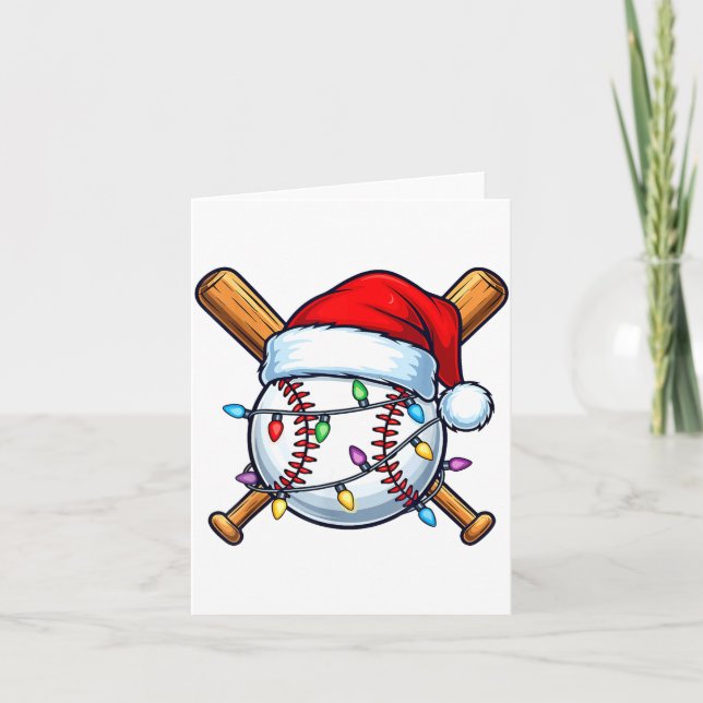 Baseball Christmas Lights Santa Christmas Baseball Kort (Framsida)