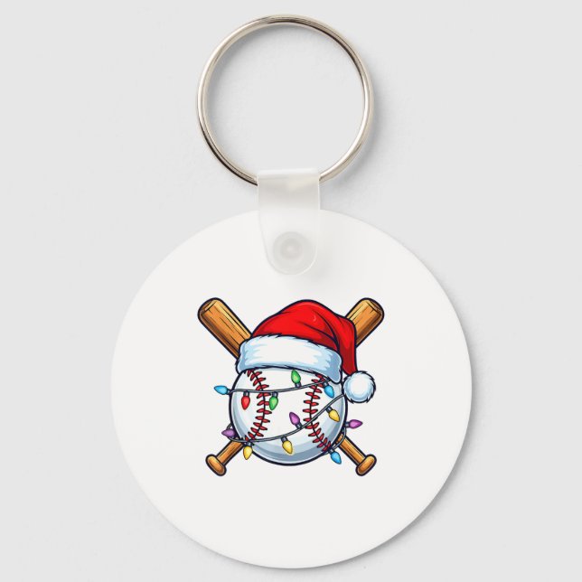 Baseball Christmas Lights Santa Christmas Baseball Nyckelring (Framsida)