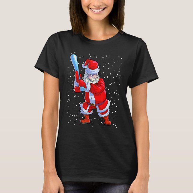 Baseball Christmas  Men Boys Softball Santa Claus T Shirt (Framsida)