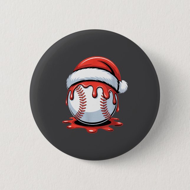 Baseball Christmas Santa Hat Dripng Festive Holida Knapp (Framsida)