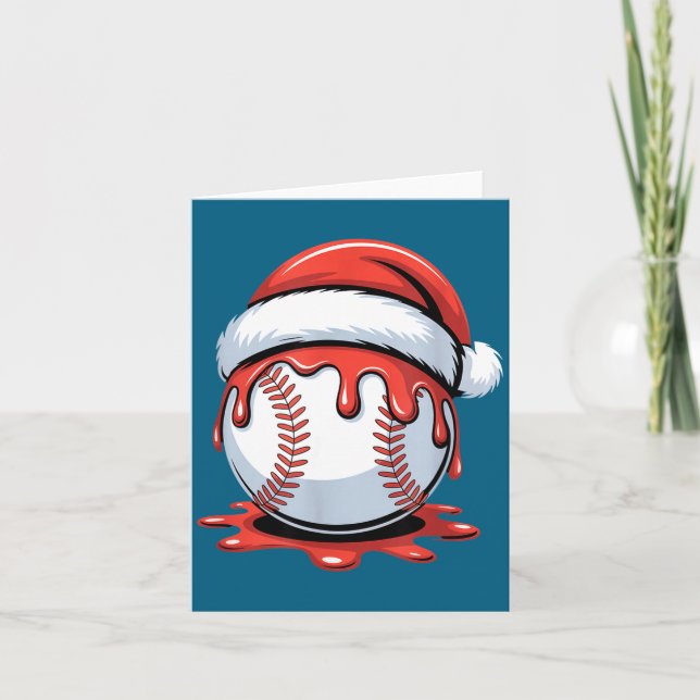 Baseball Christmas Santa Hat Dripng Festive Holida Kort (Framsida)