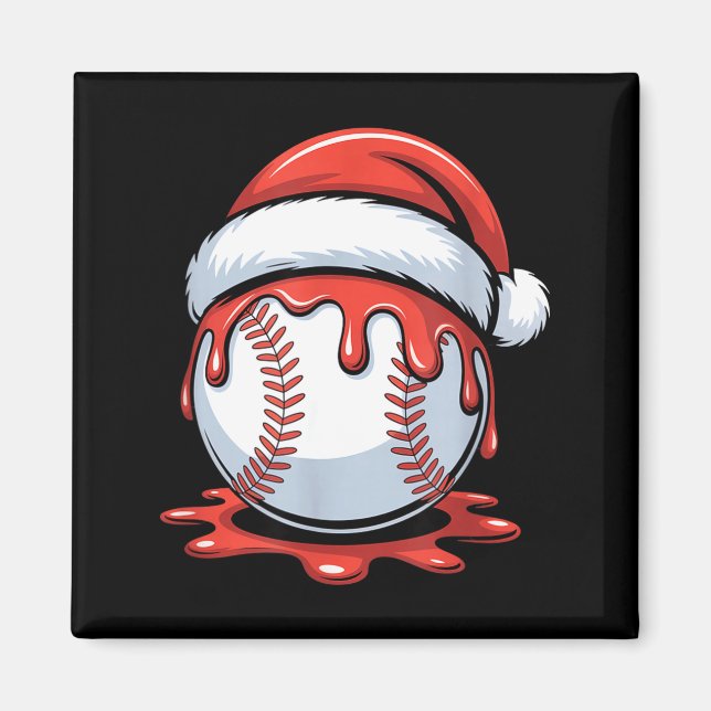 Baseball Christmas Santa Hat Dripng Festive Holida Magnet (Framsidan)