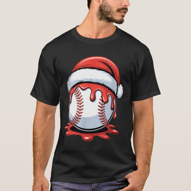 Baseball Christmas Santa Hat Dripng Festive Holida T Shirt (Framsida)