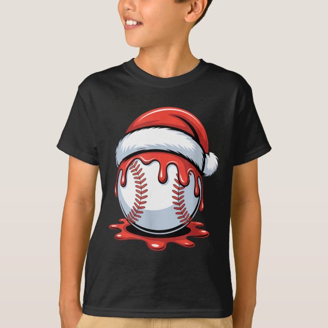 Baseball Christmas Santa Hat Dripng Festive Holida T Shirt (Framsida)