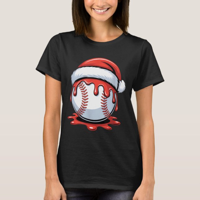 Baseball Christmas Santa Hat Dripng Festive Holida T Shirt (Framsida)