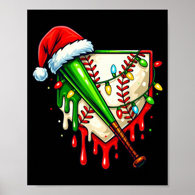 Baseball Christmas Santa Hat Dripng Ice Cream Xmas Poster (Framsidan)