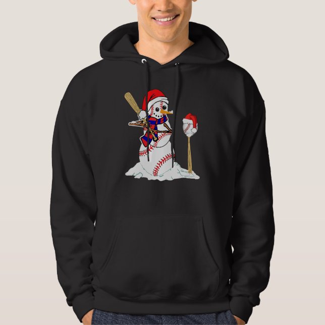 Baseball Christmas Snowman Playing Baseball Hoodie (Framsida)