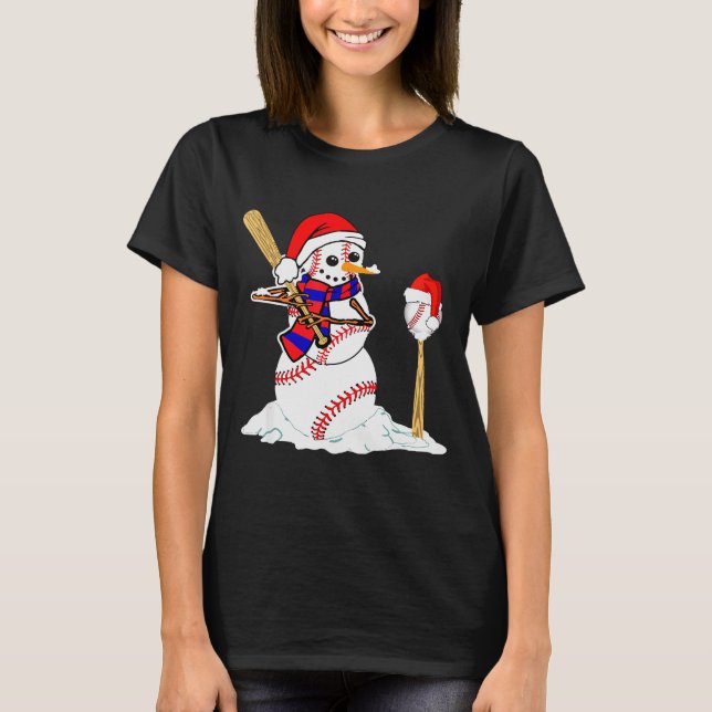 Baseball Christmas Snowman Playing Baseball  T Shirt (Framsida)