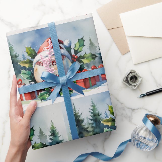 Baseball Christmas themed with Santa Hat  Presentpapper (Gifting)