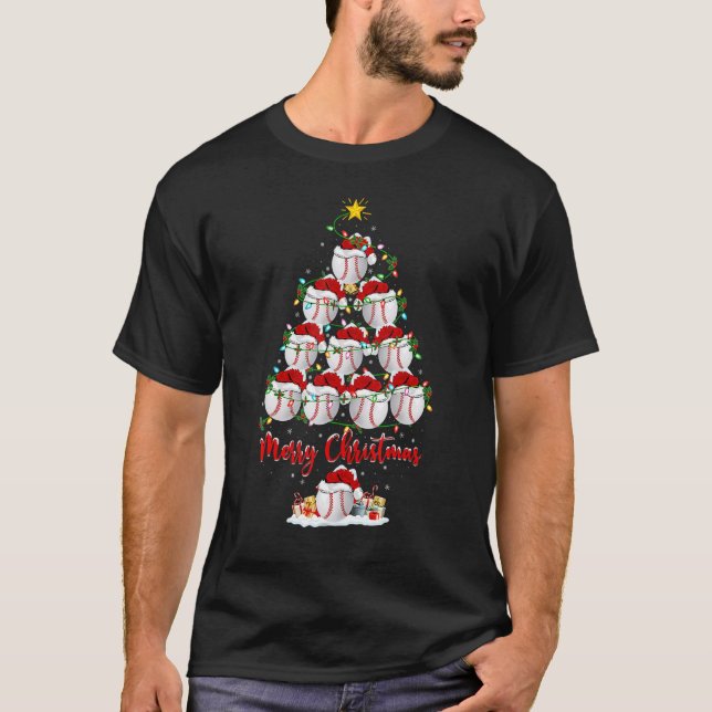 Baseball Christmas Tree Lights  Baseball Xmas T Shirt (Framsida)