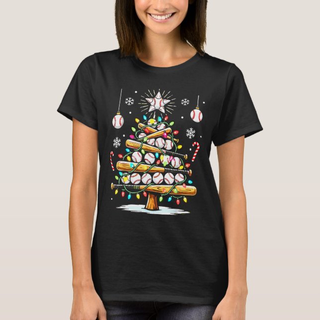 Baseball Christmas Tree Lights  T Shirt (Framsida)