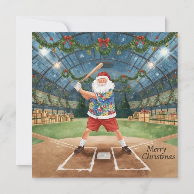 Baseball Christmas with Santa Claus Julkort (Framsida)