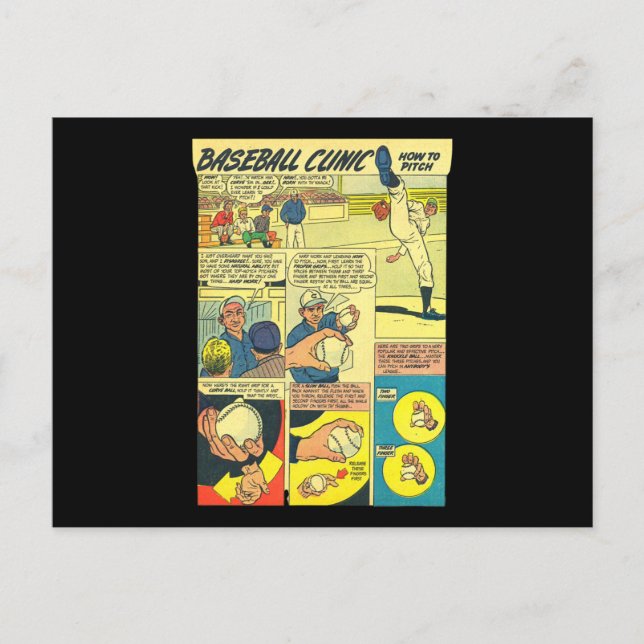 Baseball Clinic Tecknad Bok hur man ställer in Vykort (Framsida)
