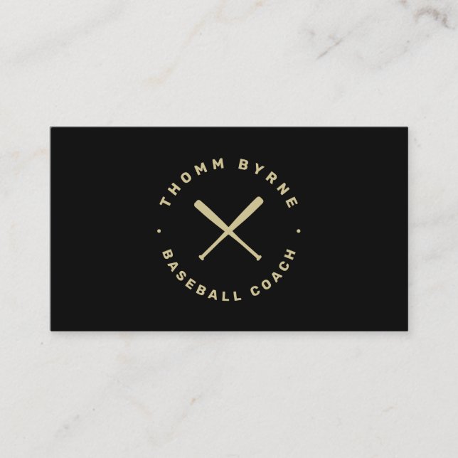Baseball Coach Crossed Fladdermus Black Guld Visitkort (Framsida)