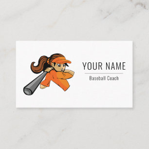 Baseball Coach Girl Women Cute Bild Orange Roligt Visitkort