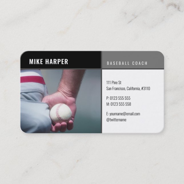 Baseball Coach | Spelarfoto Visitkort (Framsida)