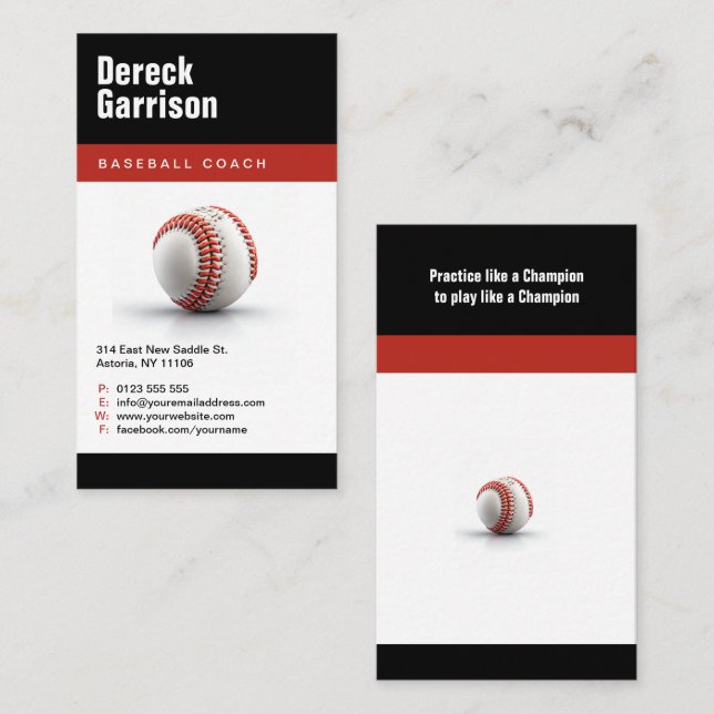 Baseball Coach | Spelarfoto Visitkort (Fram/baksida)