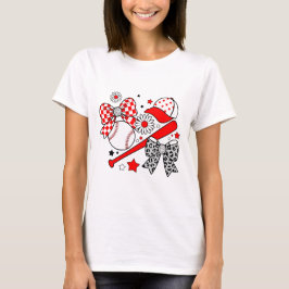 Baseball Coquette Aesthetic Sporty Bow Glitter T Shirt