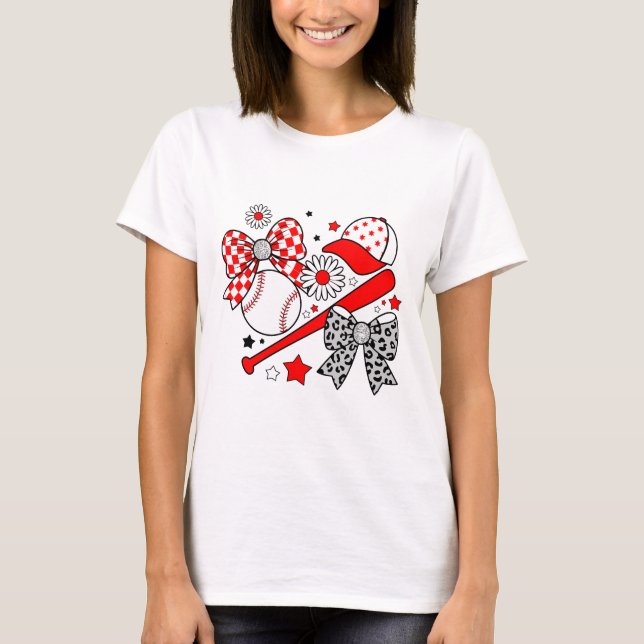 Baseball Coquette Aesthetic Sporty Bow Glitter T Shirt (Framsida)