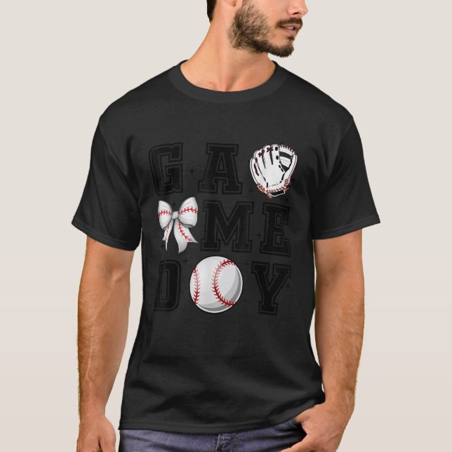 Baseball Coquette Bow Cute Gameday Cheer Mamma Spo T Shirt (Framsida)