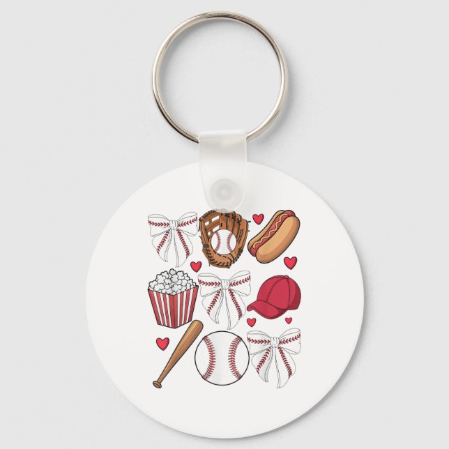 Baseball Coquette Bow Women Girls Baseball Cheer M Nyckelring (Framsida)