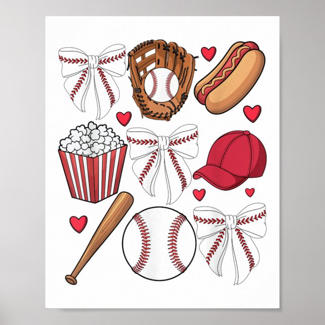 Baseball Coquette Bow Women Girls Baseball Cheer M Poster (Framsidan)