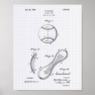 Baseball Cover 1924 Patent Art - Lintade peper Poster