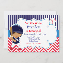 Baseball Cute African American Boy Birthday Inbjudningar