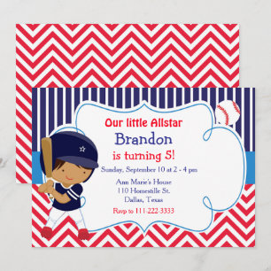 Baseball Cute African American Boy Birthday Inbjudningar