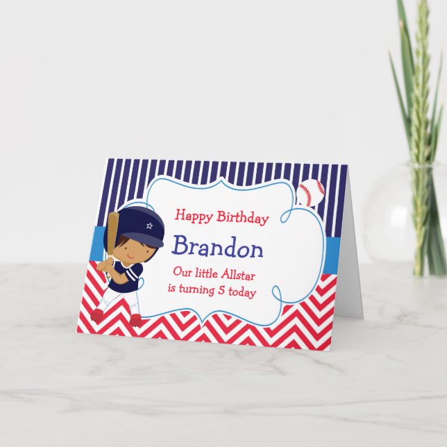 Baseball Cute African American Boy Birthday Kort (Framsida)