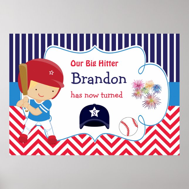 Baseball Cute Blonde Hair Boy Birthday Poster (Framsidan)