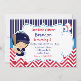 Baseball Cute Brunette Boy Födelsedagsfest Inbjudningar
