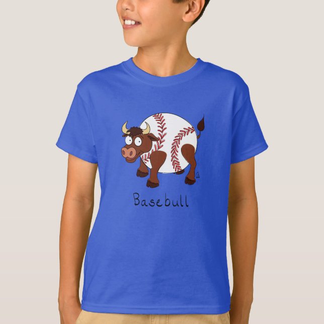 Baseball Cute Kids Tecknad Bull T Shirt (Framsida)