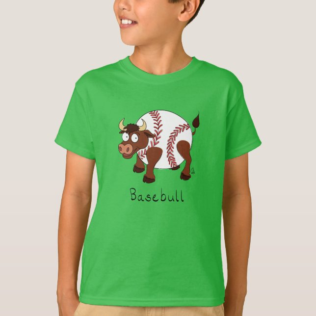 Baseball Cute Kids Tecknad Bull T Shirt (Framsida)