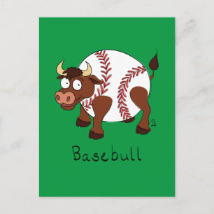 Baseball Cute Kids Tecknad Bull Vykort