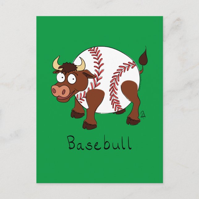 Baseball Cute Kids Tecknad Bull Vykort (Framsida)