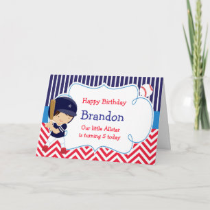 Baseball Cute Mörk Har Boy Födelsedagsfest Kort