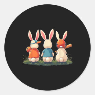 Baseball Cute Påsk Sports Bunnies Basketball Foo Runt Klistermärke
