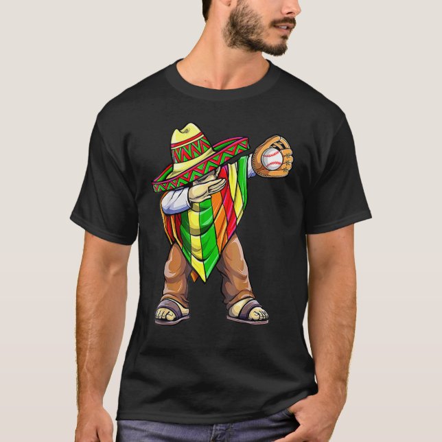 Baseball Dabbing De Mexican Poncho Mayo Cinco T Shirt (Framsida)