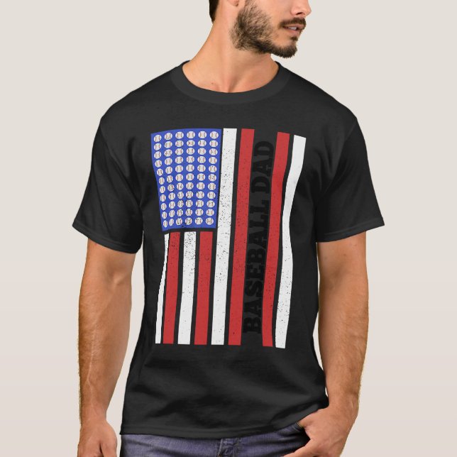 Baseball Dad USA Flag Baseball Player Fan Coach T Shirt (Framsida)