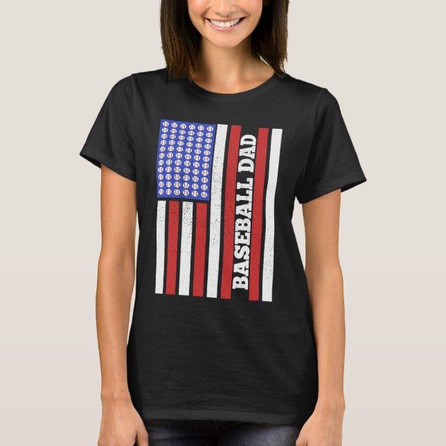 Baseball Dad USA Flag Baseball Player Fan Coach T Shirt (Framsida)