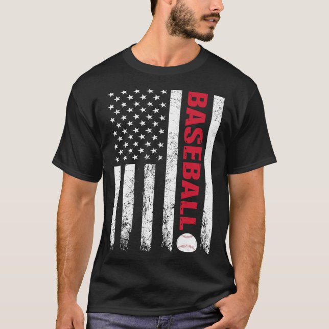 Baseball Distressed American Flag USA Coach Athlet T Shirt (Framsida)