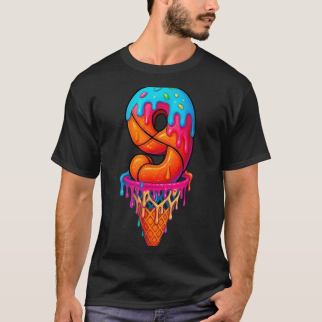 Baseball Drip 9 år gammal Glass Drip 9-årspresent T Shirt (Framsida)