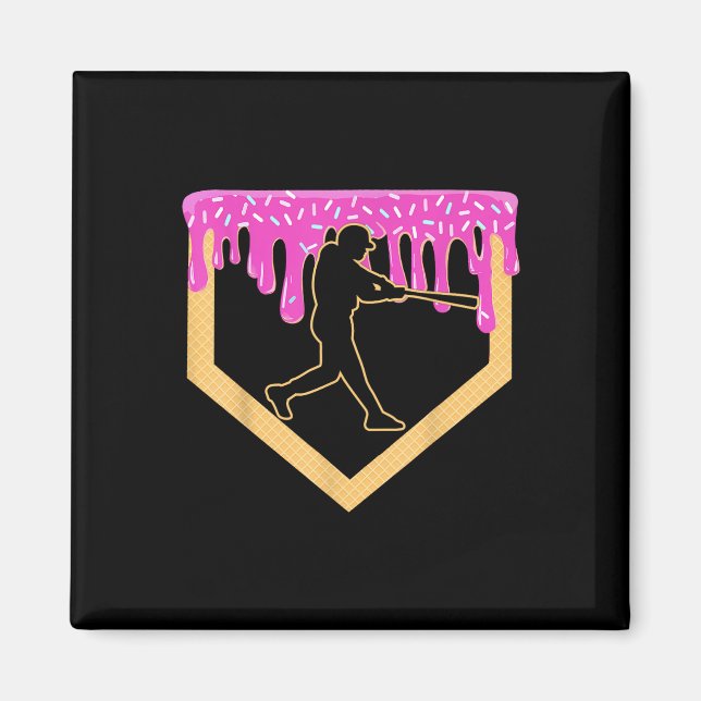 Baseball Drip Boy Home Plate Ice Cream Youth Baseb Magnet (Framsidan)