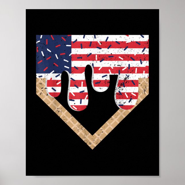 Baseball Drip Boy Ice Cream Patriotic American Fla Poster (Framsidan)